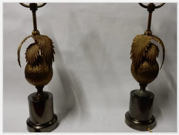 1970′ Paire De Lampes Palmier Ou Cocotier Avec Noix De Coco DLG Maison Jansen Ou Charles Non Signées