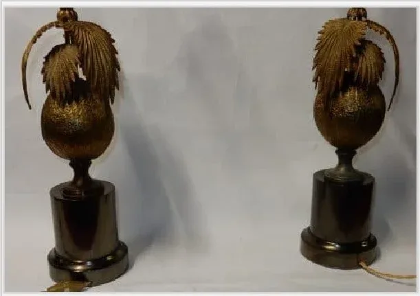 1970′ Paire De Lampes Palmier Ou Cocotier Avec Noix De Coco DLG Maison Jansen Ou Charles Non Signées