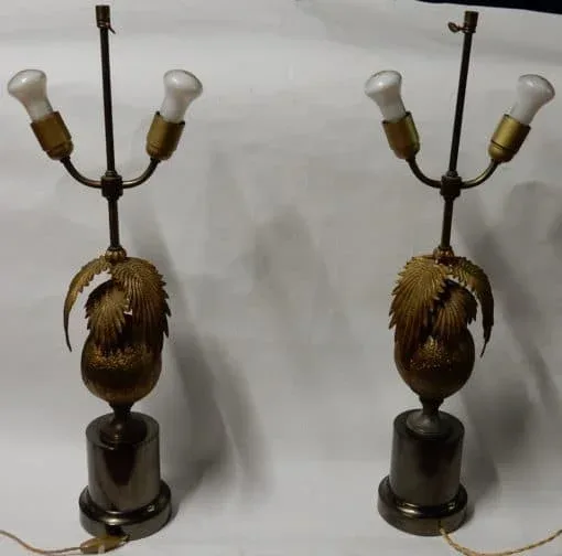 1970′ Paire De Lampes Palmier Ou Cocotier Avec Noix De Coco DLG Maison Jansen Ou Charles Non Signées