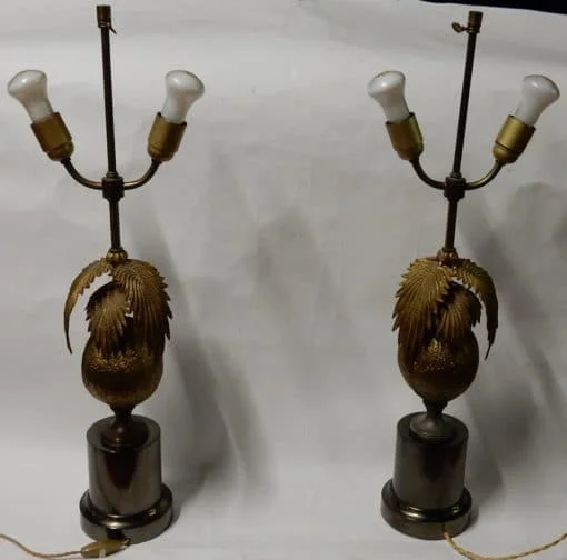 1970′ Paire De Lampes Palmier Ou Cocotier Avec Noix De Coco DLG Maison Jansen Ou Charles Non Signées