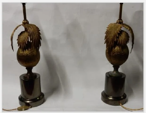 1970′ Paire De Lampes Palmier Ou Cocotier Avec Noix De Coco DLG Maison Jansen Ou Charles Non Signées