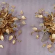 1970′ Paire De Plafonniers ou Appliques à Décor de Feuilles en Métal Et Verre Maison Baguès Ou Banci