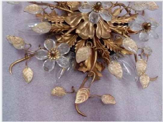 1970′ Paire De Plafonniers ou Appliques à Décor de Feuilles en Métal Et Verre Maison Baguès Ou Banci