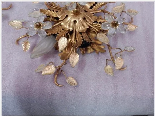 1970′ Paire De Plafonniers ou Appliques à Décor de Feuilles en Métal Et Verre Maison Baguès Ou Banci