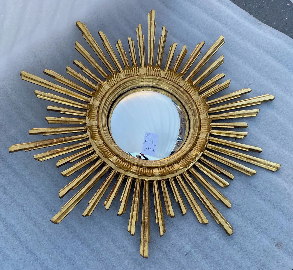 1950/70 ‘ Miroir soleil Convexe, Bois Doré – Diamètre 69 cm