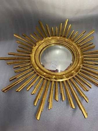 1950/70 ‘ Miroir soleil Convexe, Bois Doré – Diamètre 69 cm
