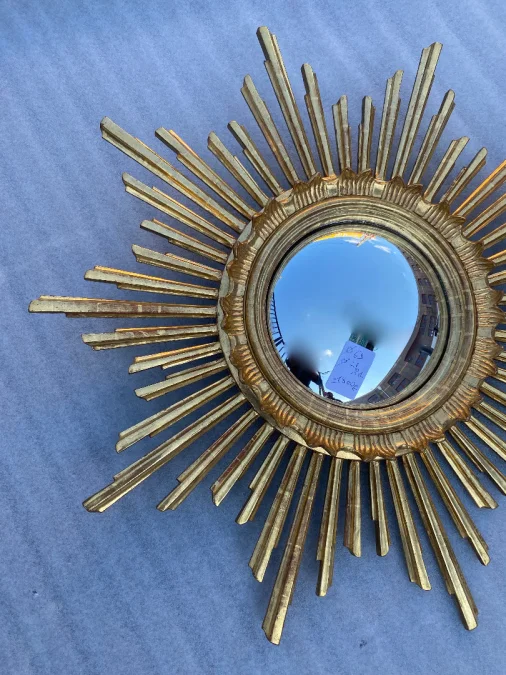 1950/70 ‘Convex Sun Mirror, Golden Wood – Diameter 69 cm