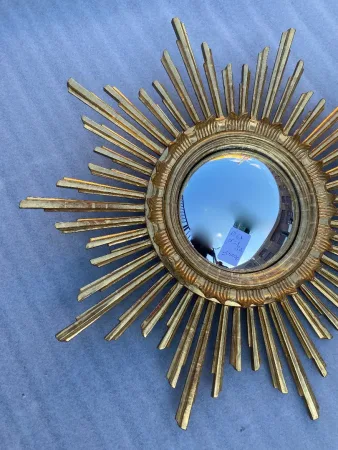 1950/70 ‘ Miroir soleil Convexe, Bois Doré – Diamètre 69 cm