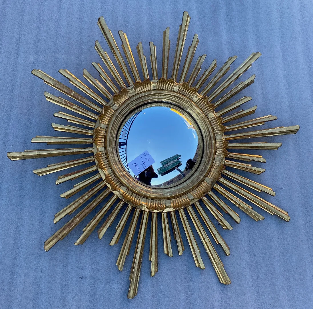 1950/70 ‘Convex Sun Mirror, Golden Wood – Diameter 69 cm