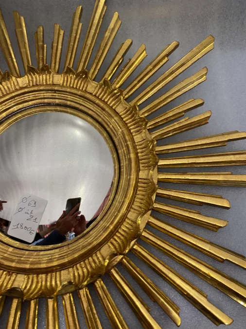 1950/70 ‘Convex Sun Mirror, Golden Wood – Diameter 69 cm