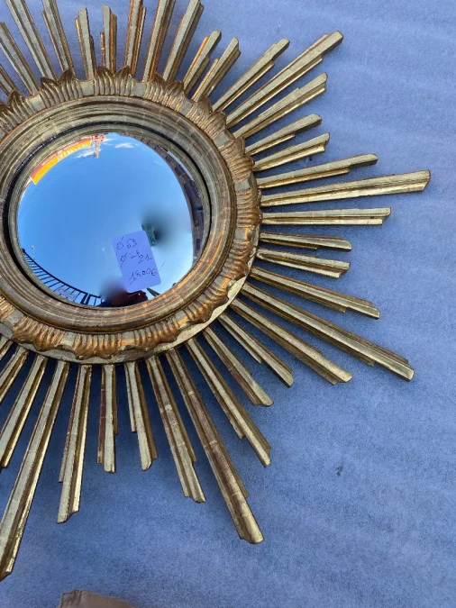 1950/70 ‘Convex Sun Mirror, Golden Wood – Diameter 69 cm