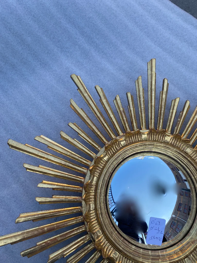 1950/70 ‘ Miroir soleil Convexe, Bois Doré – Diamètre 69 cm