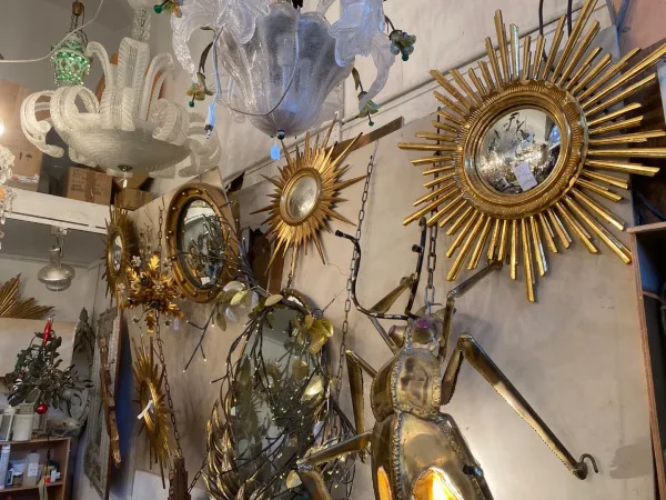 1950/70 ‘ Miroir soleil Convexe, Bois Doré – Diamètre 69 cm