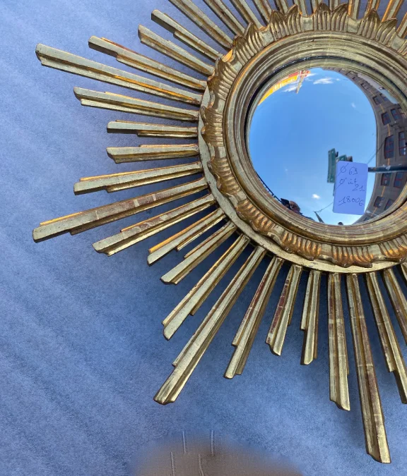 1950/70 ‘Convex Sun Mirror, Golden Wood – Diameter 69 cm