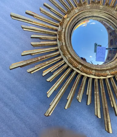1950/70 ‘ Miroir soleil Convexe, Bois Doré – Diamètre 69 cm