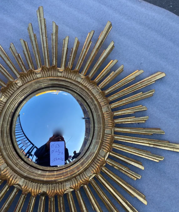 1950/70 ‘Convex Sun Mirror, Golden Wood – Diameter 69 cm