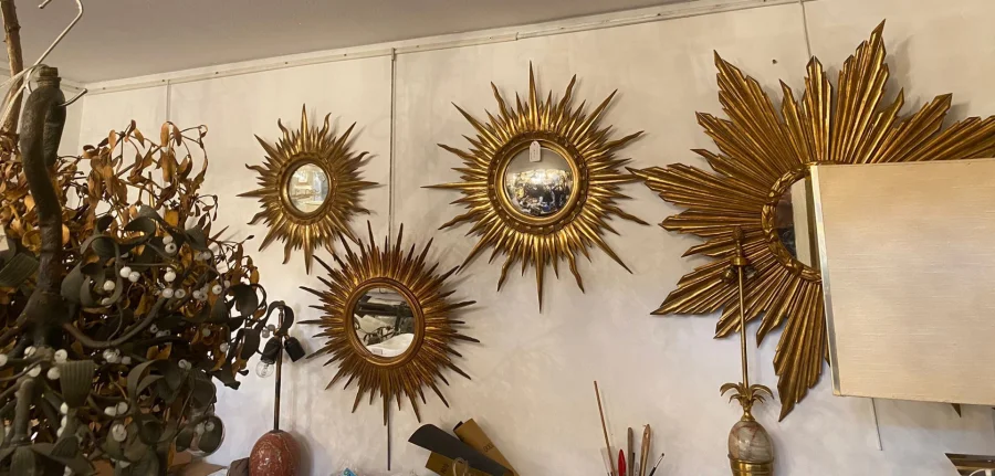 1950/70 ‘Convex Sun Mirror, Golden Wood – Diameter 69 cm