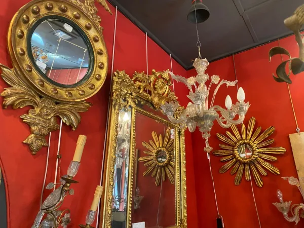 1950/70 ‘ Miroir soleil Convexe, Bois Doré – Diamètre 69 cm