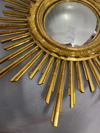 1950/70 ‘ Miroir soleil Convexe, Bois Doré – Diamètre 69 cm