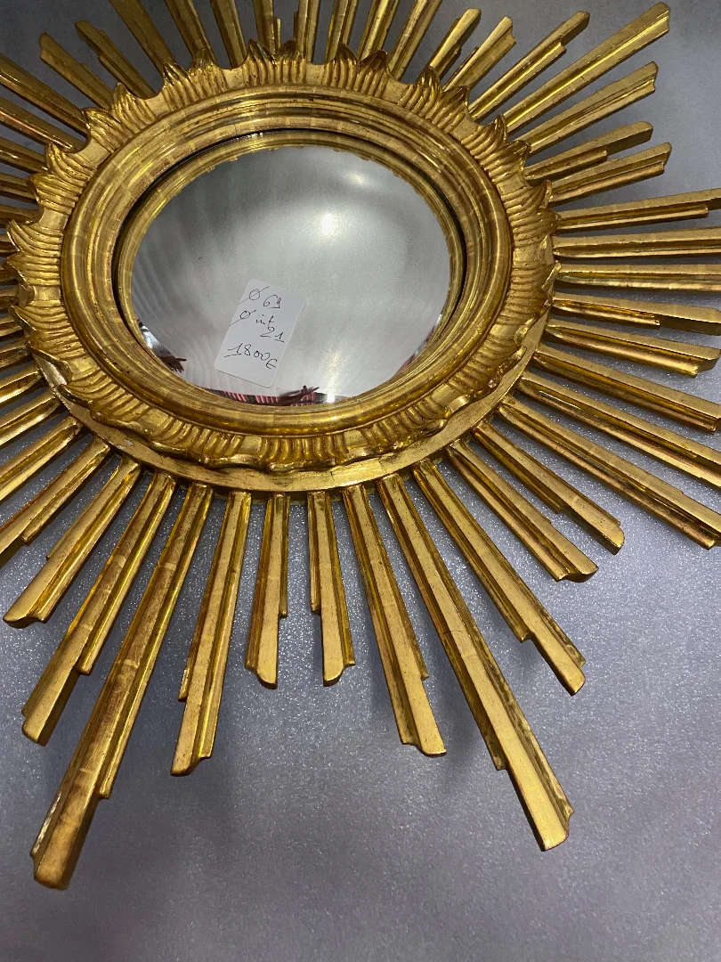 1950/70 ‘ Miroir soleil Convexe, Bois Doré – Diamètre 69 cm