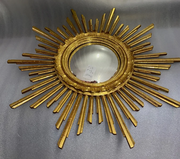 1950/70 ‘Convex Sun Mirror, Golden Wood – Diameter 69 cm