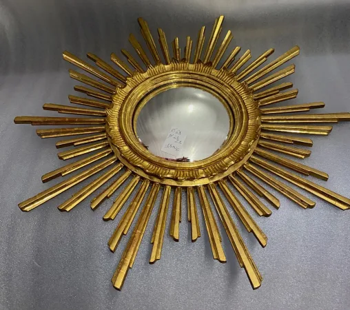 1950/70 ‘ Miroir soleil Convexe, Bois Doré – Diamètre 69 cm