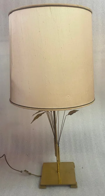 1970 Lampe DLG Maison Charles A Decor De Lauriers En Laiton H 78 CM