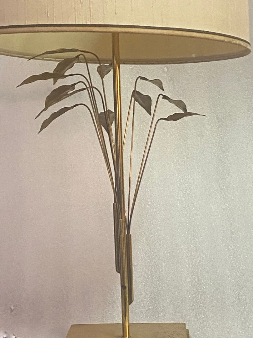 1970 Lamp DLG Maison Charles A Decor Of Laurels In Brass H 78 CM