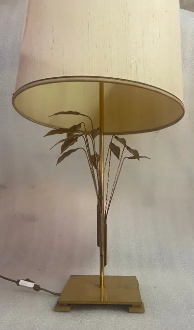 1970 Lampe DLG Maison Charles A Decor De Lauriers En Laiton H 78 CM