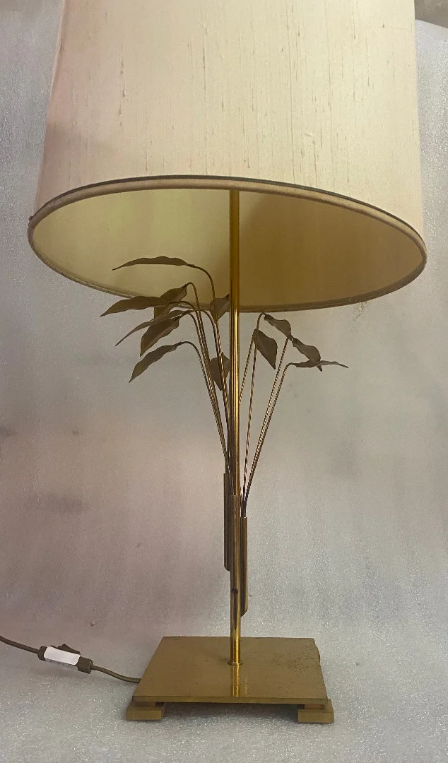 1970 Lamp DLG Maison Charles A Decor Of Laurels In Brass H 78 CM