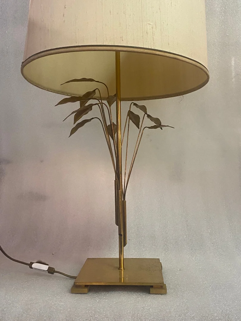 1970 Lamp DLG Maison Charles A Decor Of Laurels In Brass H 78 CM