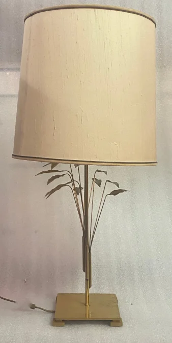 1970 Lampe DLG Maison Charles A Decor De Lauriers En Laiton H 78 CM