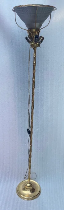 1950/70 Lampadaire en Bronze Doré Maison Baguès Modèle Bambou Avec Systéme Malabert Signé