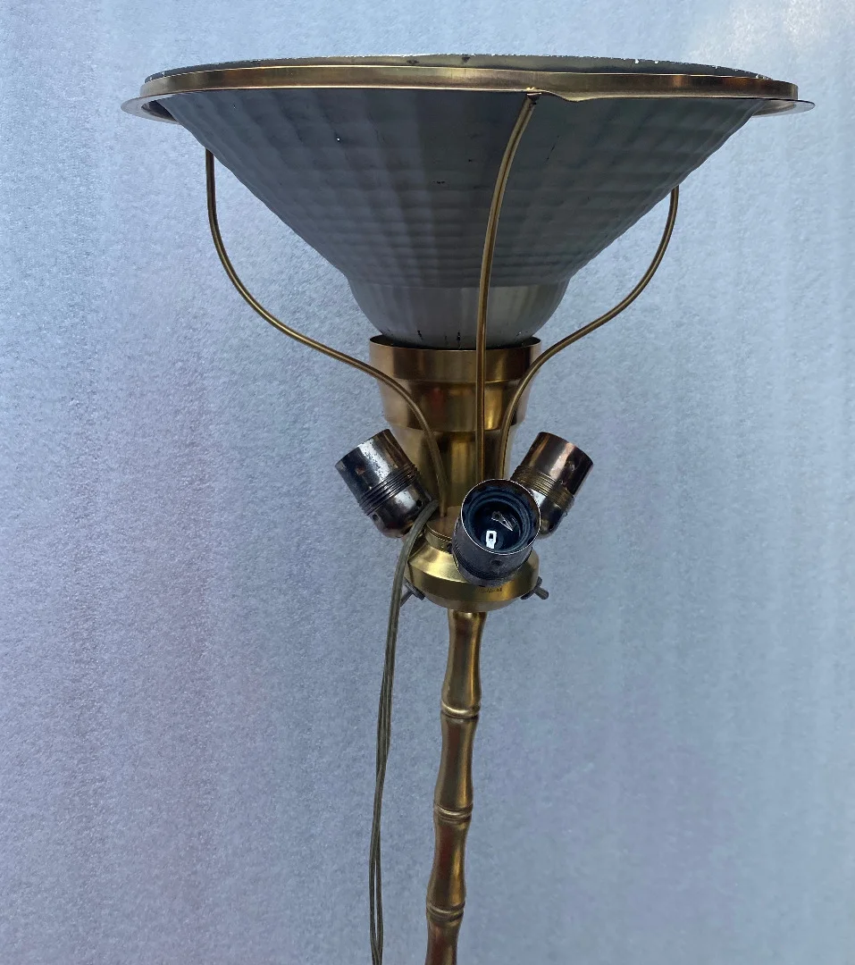 1950/70 Gilt Bronze Floor Lamp Maison Baguès Bamboo Model With Signed Malabert System