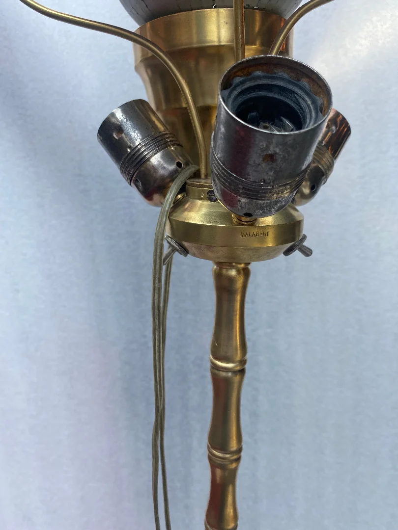 1950/70 Gilt Bronze Floor Lamp Maison Baguès Bamboo Model With Signed Malabert System