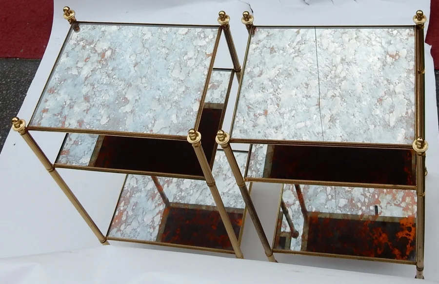 1950/70′ Pair of Shelves has 3 Levels Maison Baguès With Olded Mirror