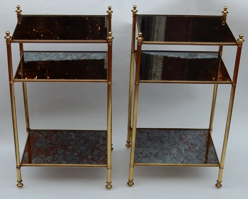 1950/70′ Pair of Shelves has 3 Levels Maison Baguès With Olded Mirror