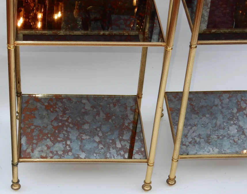 1950/70′ Pair of Shelves has 3 Levels Maison Baguès With Olded Mirror