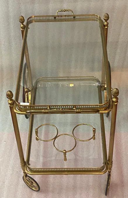 1950/70 Desserte Roulante Maison Jansen En Laiton Et Bronze Doré