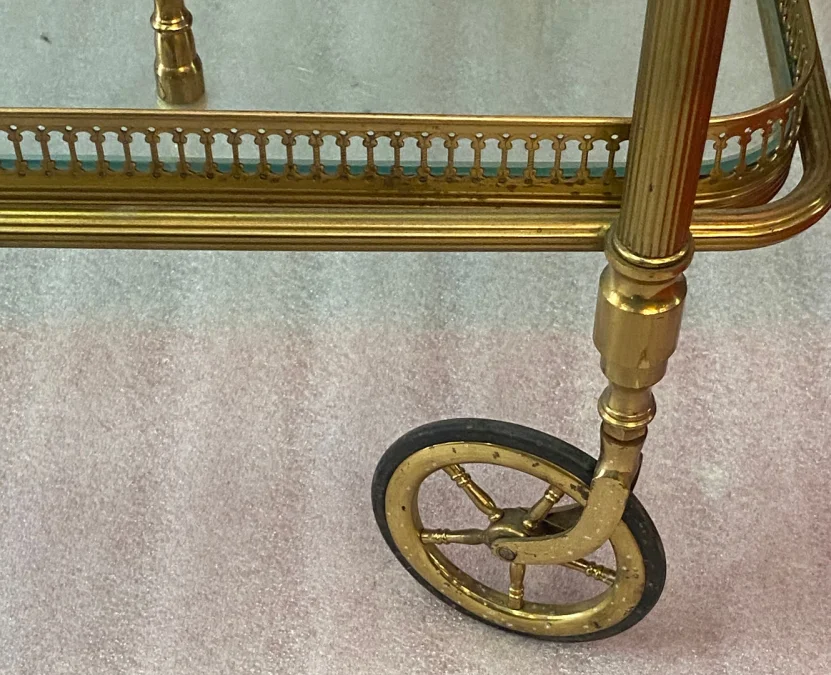 1950/70 Desserte Roulante Maison Jansen En Laiton Et Bronze Doré