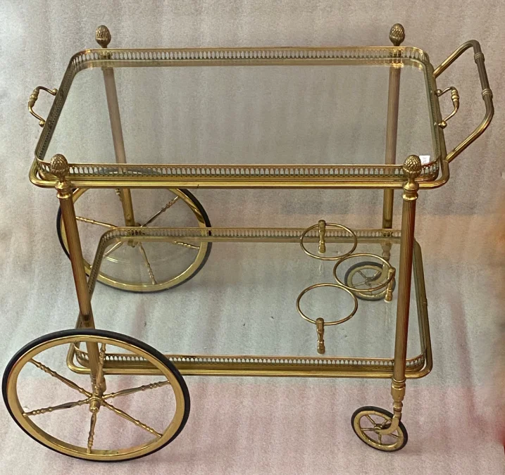 1950/70 Desserte Roulante Maison Jansen En Laiton Et Bronze Doré