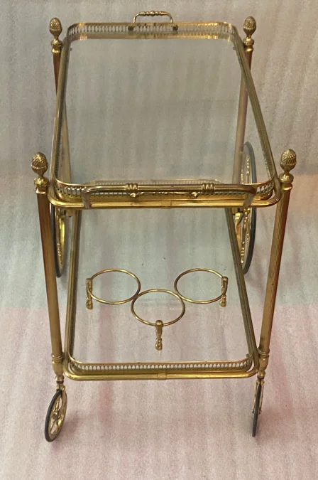 1950/70 Desserte Roulante Maison Jansen En Laiton Et Bronze Doré