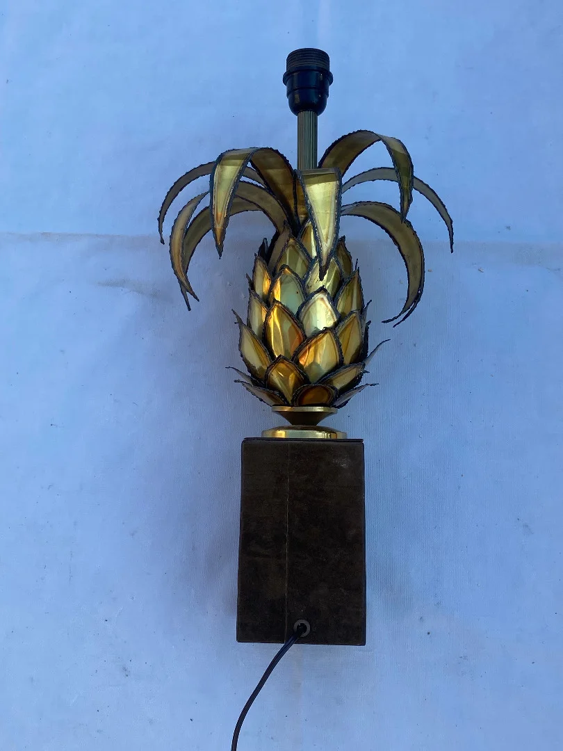 1970′ Lampe Ananas En Fer Oxydé Doré Maison Jansen H 51 Cm