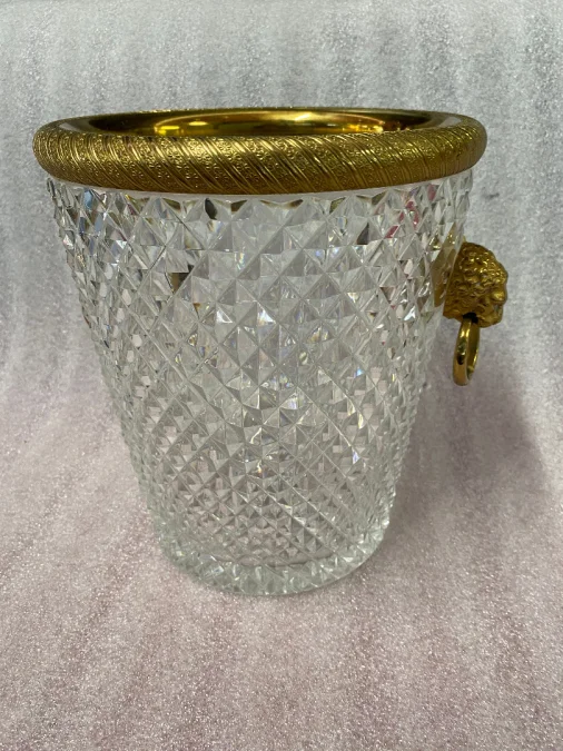 1950-70′ Seau a Champagne Cristal St Louis et Bronze Doré Aux têtes de Lion