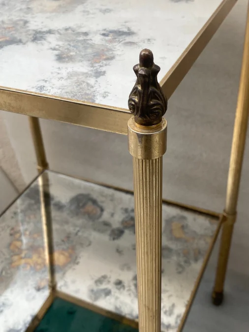 1970′ Pair of Square Side Tables Maison Baguès Silver Oxidized Mirror Trays With Fire Pots 34X34X H 59 cm