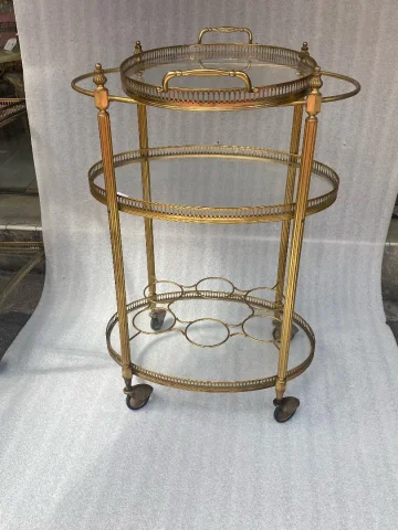 1970′ Desserte Roulante Maison Baguès en Laiton Doré 3 Étages