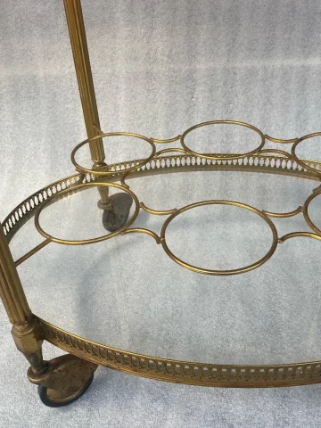 1970′ Desserte Roulante Maison Baguès en Laiton Doré 3 Étages