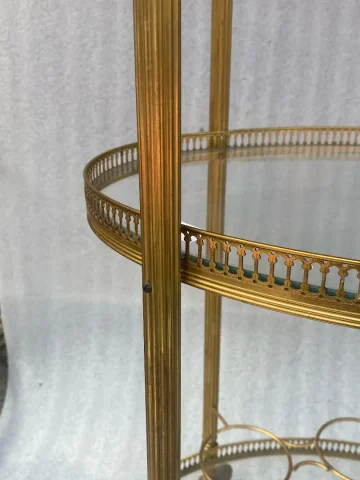 1970′ Desserte Roulante Maison Baguès en Laiton Doré 3 Étages