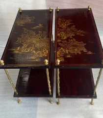 1950 ‘ Pair of Tables Maison Bagués Bronze Style Bamboo Golden With Trays Lacquers of China 65 X 32,5 X H 59 cm