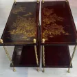 1950′ Paire de Tables Maison Baguès Décor Bambou en Bronze Doré Avec Plateaux Laque de Chine 65 X 32,5 X H 59 cm